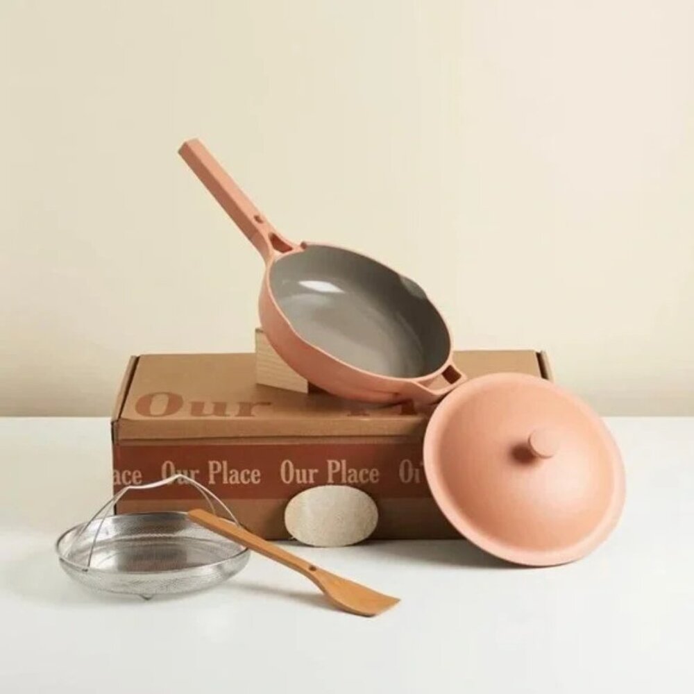 LAST CHANCE! NIB Our Place Always Pan Set w/Basket, Spatula, Sponge PINK Spice
